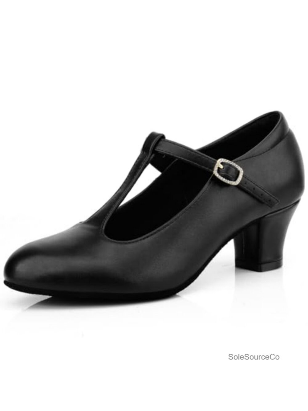 T-Strap Ballroom Dance Shoes Leather Sole Salsa Character Pumps Heels